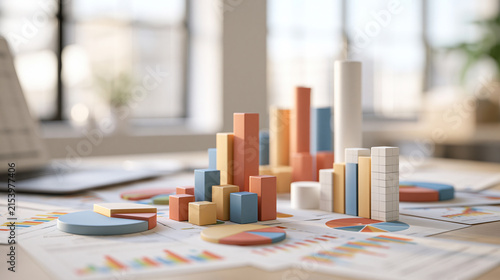 Colorful Three Dimensional Bar Chart on Business Documents