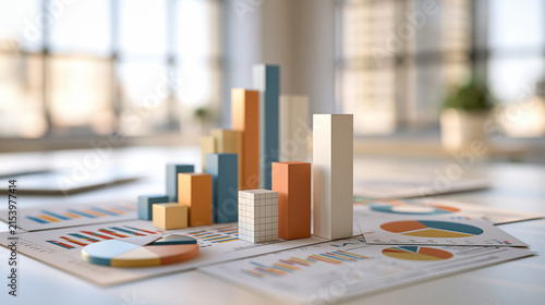 Business Report with Three Dimensional Bars and Circular Charts