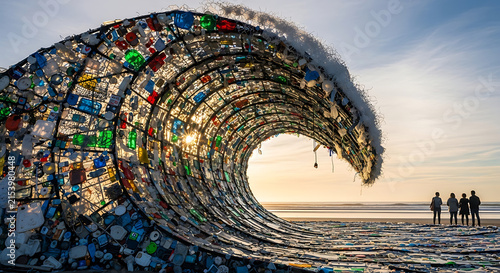 Ocean Wave Sculpture Made of Recycled Plastic Trash