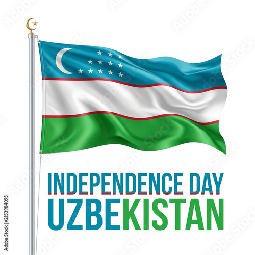 Uzbekistan Independence Day celebration vector illustration with national flag waving on flagpole