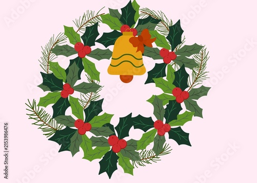 christmas wreath with bells and holly