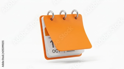 3D render of an orange spiral desk calendar showing the month of October isolated on white