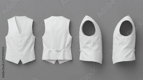 Men's White Formal Waistcoat Four Views Front Back Right Side Left Side Suiting Fabric Gray

