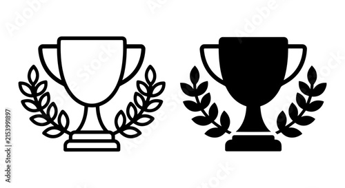 Award Trophy Icons, Victory Laurel Wreath Vector Graphics, Champion Prize Symbols, Success Achievement Badges