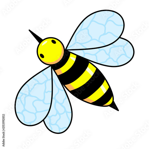 Obraz na płótnie Cute Cartoon Bee with Stripes and Detailed Wings for Nature Design