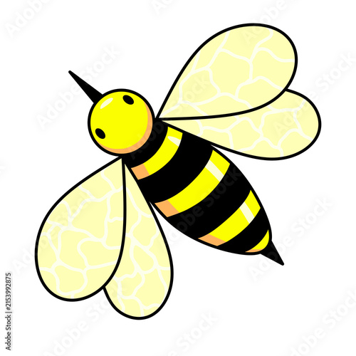 Konstfotografi Cute Cartoon Bee with Stripes and Detailed Wings for Nature Design