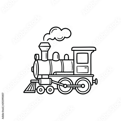 Vintage steam locomotive train engine line art.