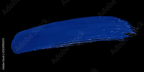Single blue acrylic paint brush stroke on black background with abstract isolated background watercolor paintings creative artistic material brushwork coloration brushing colorful