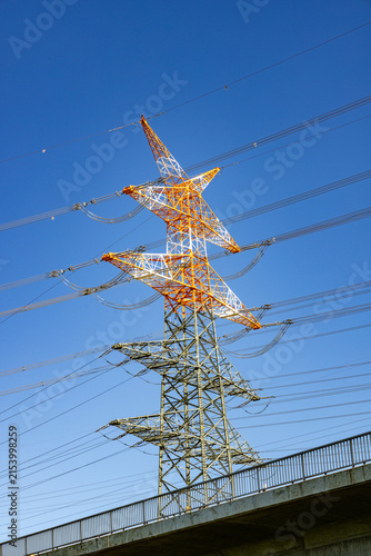 Cuadro en lienzo electricity pylon near the airport painted in red and white at the top to indica