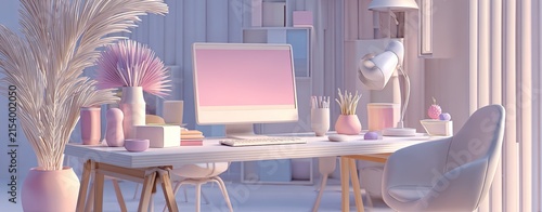 Pastel-toned workspace with minimalist decor
