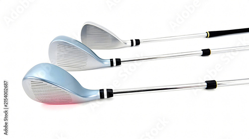 set of new golf clubs isolated on white background