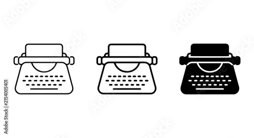 Retro Typewriter Icons, Vintage Writing Machine Vector Graphics, Classic Communication Symbols