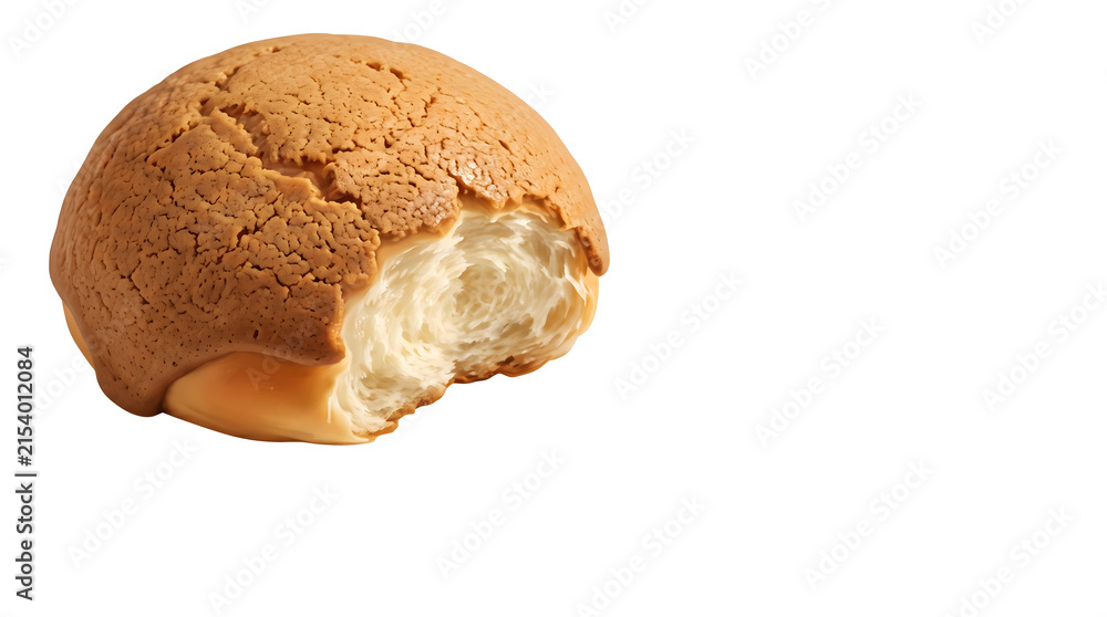 Obraz premium Bitten Pineapple Bun Melon Pan Isolated on White