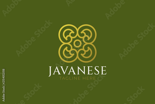 Javanese Ethnic Batik Gold Ornament Logo Vector Illustration