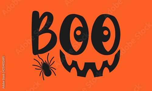 Fotografie Boo Halloween Typography Design with Pumpkin Face and Spider, Cute Spooky T-Shir
