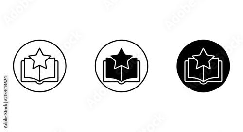 Star Bookmark Icon Set, Open Book Symbol, Knowledge Achievement Vector Graphics