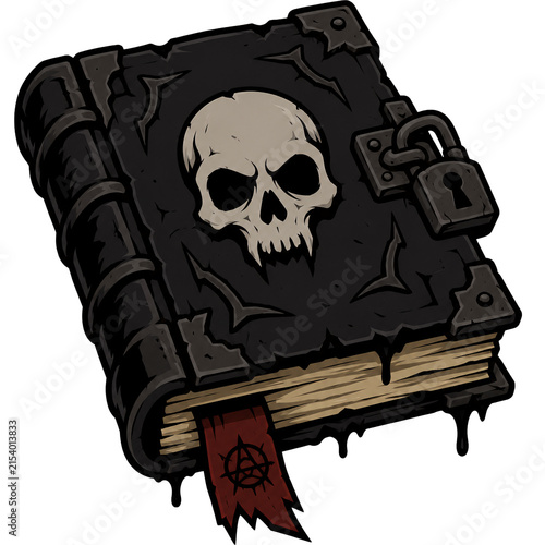 Evil Dark Magic Spellbook with Skull and Lock Halloween PNG Clipart
