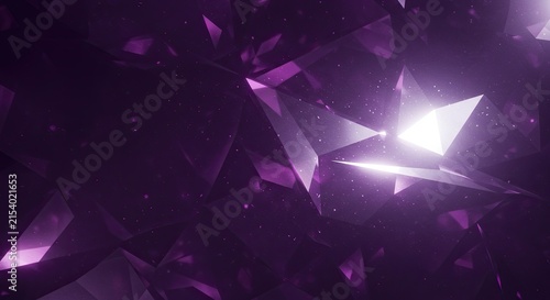 Abstract Purple Crystal Geometric Background with Bright Lighting and Sparkle Effects