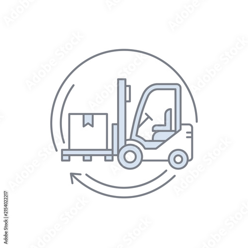Circular logistics cycle icon with forklift truck.