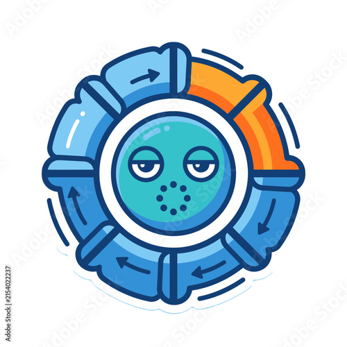 Circular process icon with blue arrows.