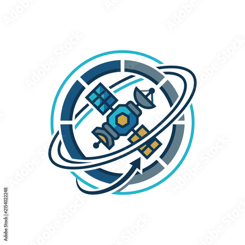 Circular satellite communication orbit icon.
