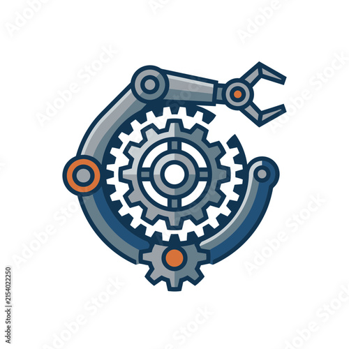 Circular robotic arm enclosing mechanical gear.