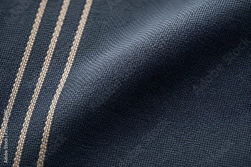 Dark navy textile with light beige stripes a close up fabric texture