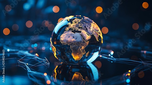 Glowing earth globe with digital network connections representing global technology