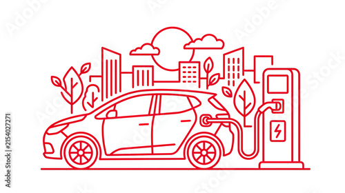 Electric Car Charging Station in Modern City
