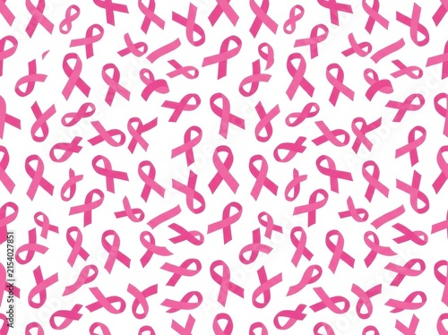 Seamless pattern with pink awareness ribbons isolated on white background