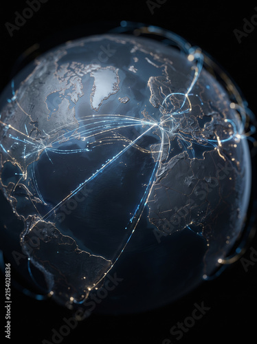 Holographic Glowing Blue Planet Earth Globe with Global Network Digital Connections