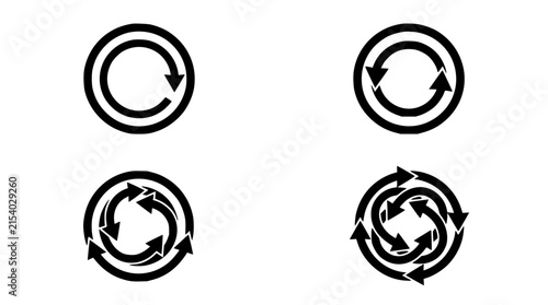 Circular arrow icons set with clockwise and counterclockwise loops featuring arrows, motion, and direction with modern line art style and minimal design