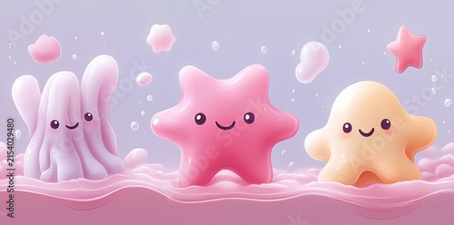 Cute Playful Cloud and Star Characters in Soft Pastel Colors with Whimsical Style for Children's Content