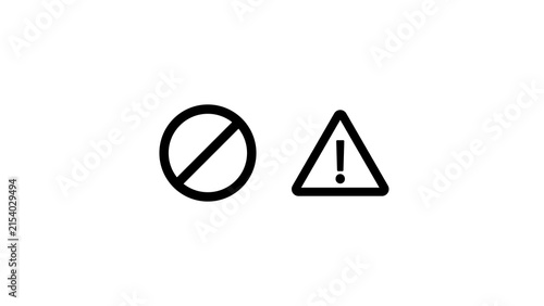 Black outline prohibition and warning icons set isolated on transparent background for interface safety alerts.