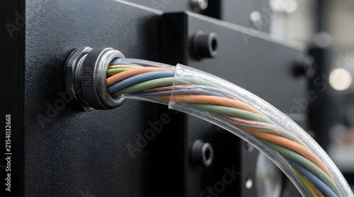 Multicolor electrical cables protected by transparent conduit in machine