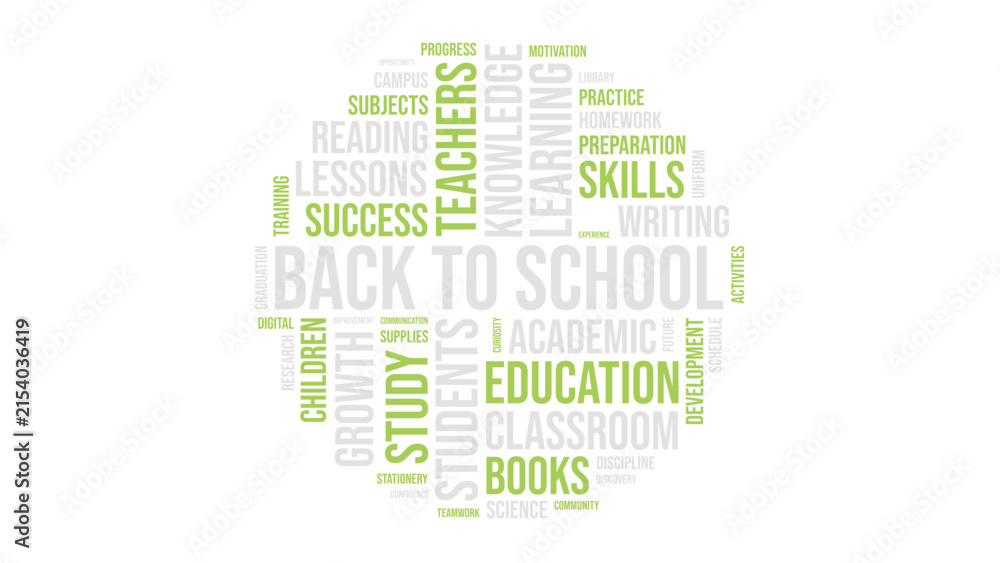 Fototapeta premium Back to School Education Word Cloud Typography Illustration in Circular Shape on Dark Background