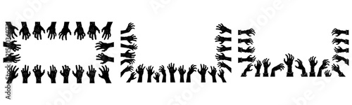 Zombie hand silhouette border set spooky halloween frame art.