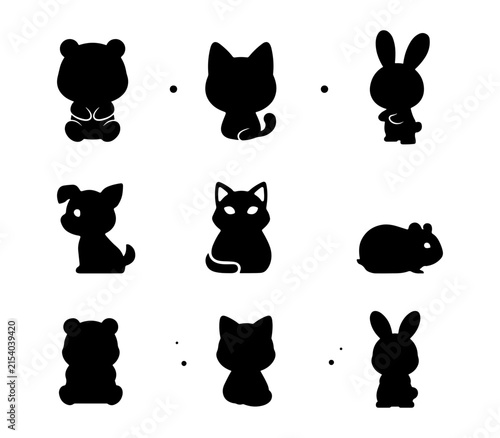 Minimalist Pet and Wildlife Silhouette Set - Dog, Cat, and Rabbit Vector Symbols.
