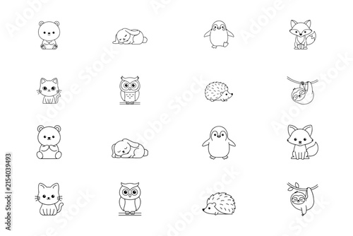 Cute Full Body Animal Outline Set - Line Art Vector for Coloring Books.