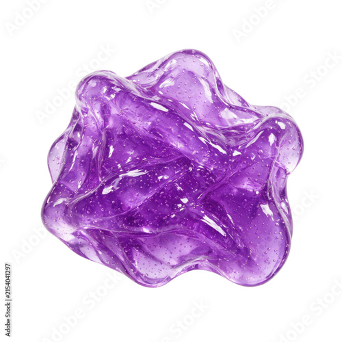 Purple translucent slime with sensory texture and glossy surface reflecting light with small bubbles inside