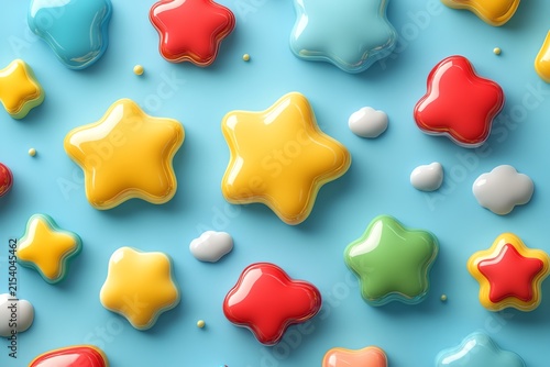 Colorful Star and Cloud Shaped Candies on Bright Blue Background