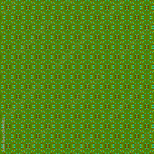 Bright festive simple abstract geometric pattern Small colorful polka dots, circles, confetti on a green background