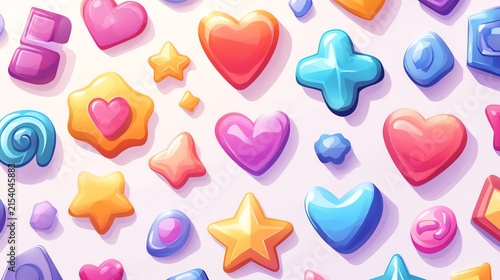 Colorful Candy Hearts and Stars Assortment in Bright Pastel Colors for Kids and Celebrations