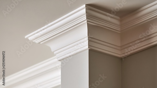 Elegant white crown molding detail installed on a room ceiling corner.