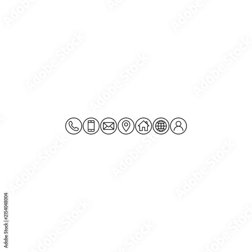 Set of linear social media and contact communication icons in circular frames with web design profile icon location