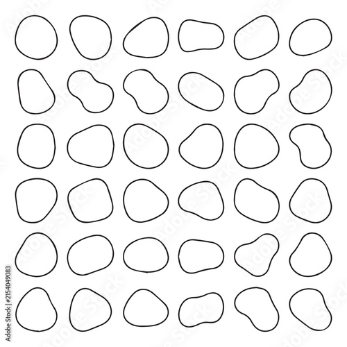 Set of abstract organic hand drawn circular shapes and blobs with irregular