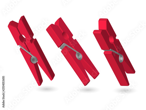 Red plastic clothes pegs on transparent background