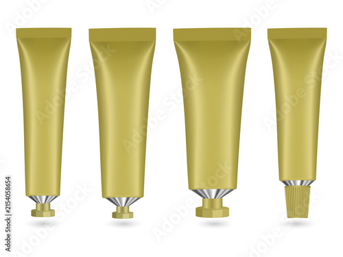 Golden cosmetic tubes for luxurious skincare products transparent background