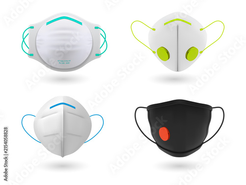 Four different face masks on a transparent background