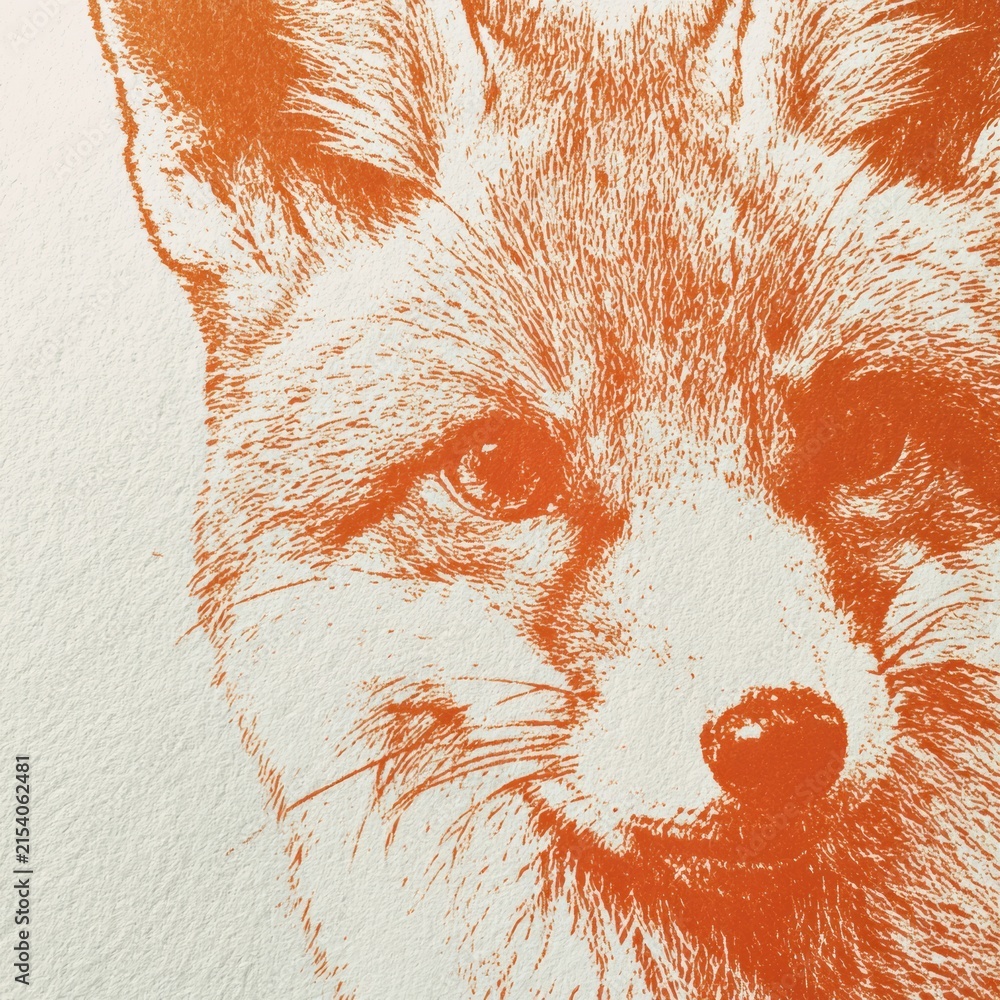 Naklejka premium A fox is printed in two tones with misregistration. The design shows a retro animal print style. The colors are in russet and beige shades.